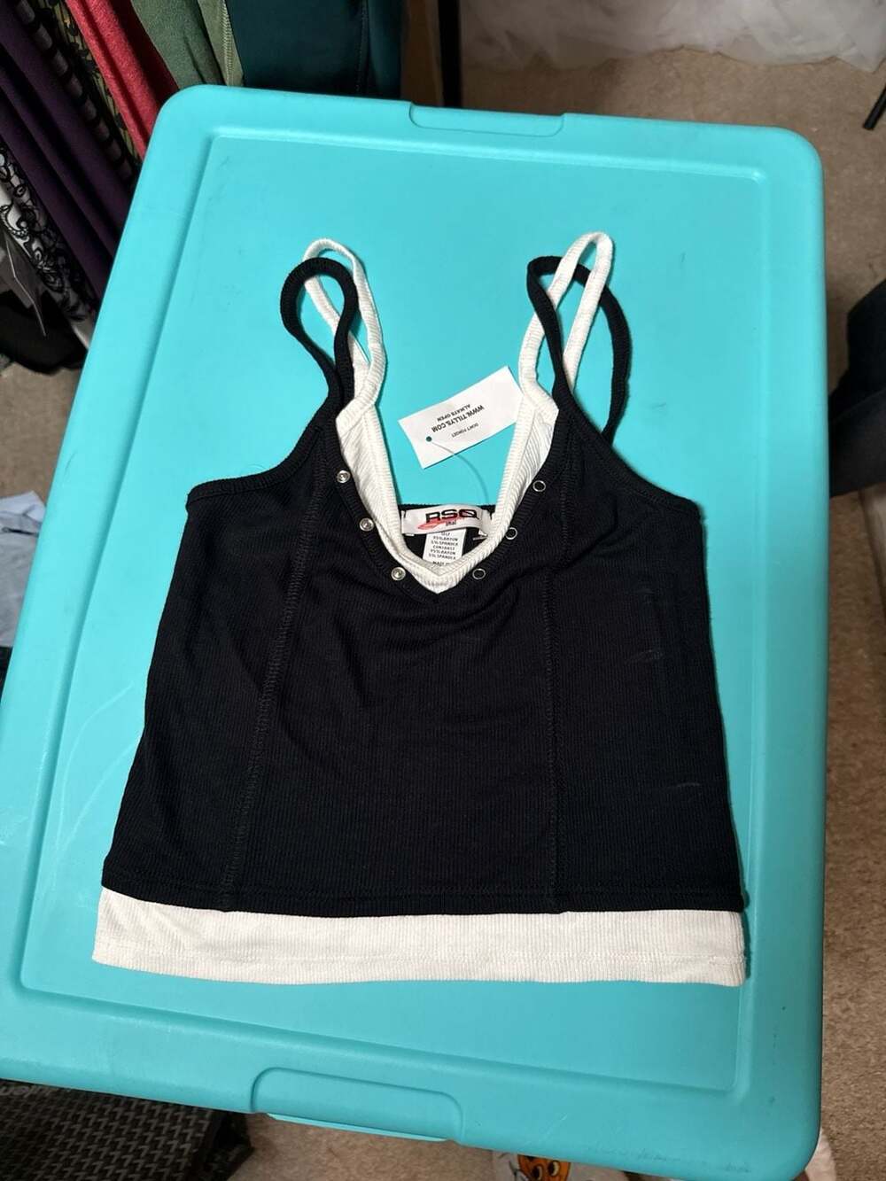 RSQ Women's Ribbed Double Layered Cami Tank Top in Black/White